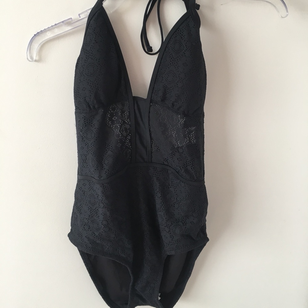 Black lace one-piece swimsuit